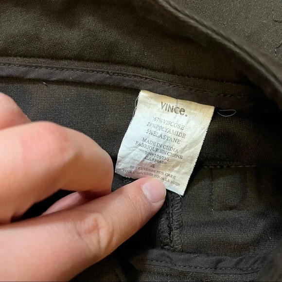 Vince Ponte Knit Tab Front Mid Rise Skinny Pants Viscose Blend Dark Brown Sz 4 - Picture 11 of 13